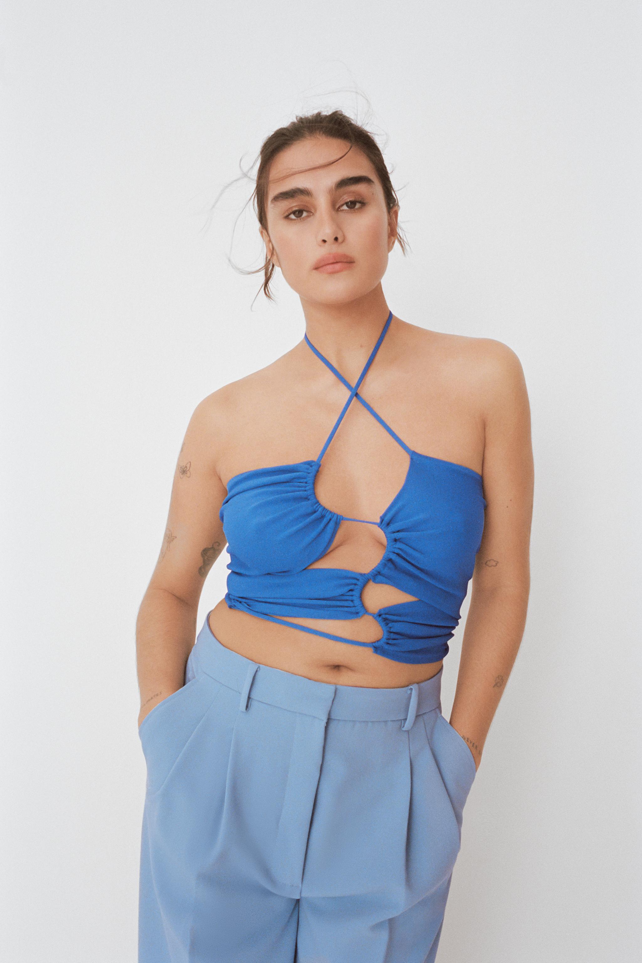 Zara blue 2024 crop top